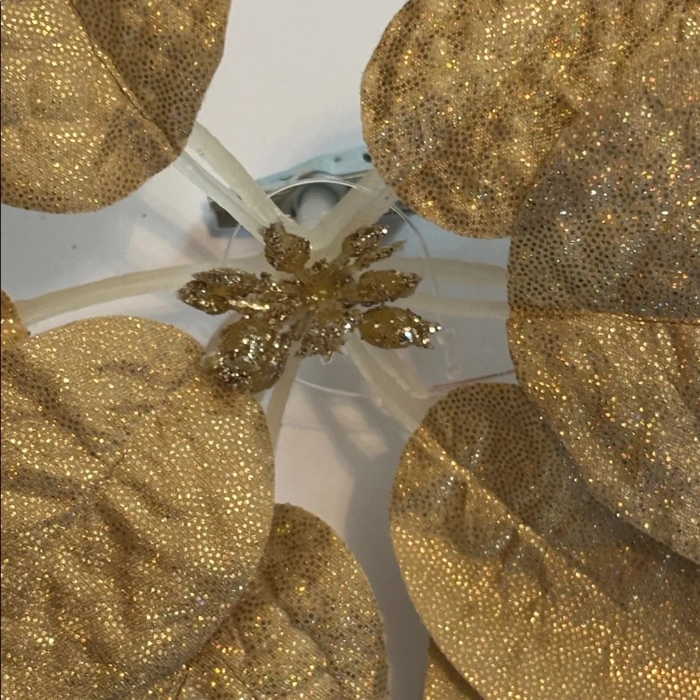 Gold Glitter Poinsettia Clips Set of 8 Gold Poinsettia Christmas Clip 11” NWOT